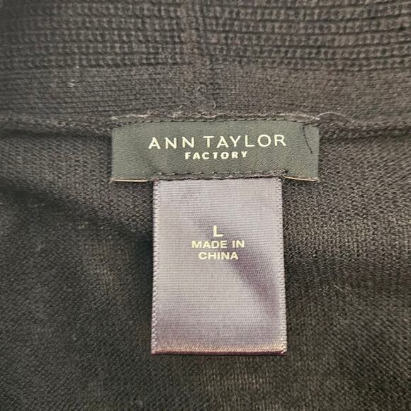 Ann Taylor Cartigan Long Open Front Duster Wool Blend Black Women's Large - Picture 4 of 7